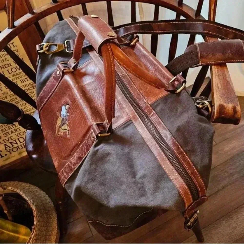 Vintage FH Wadsworth leather and canvas weekender
